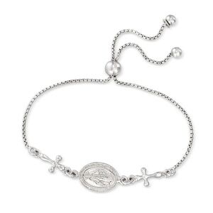 NEW Ross-Simons Italian Sterling Silver Miraculous Medal Bolo Bracelet
